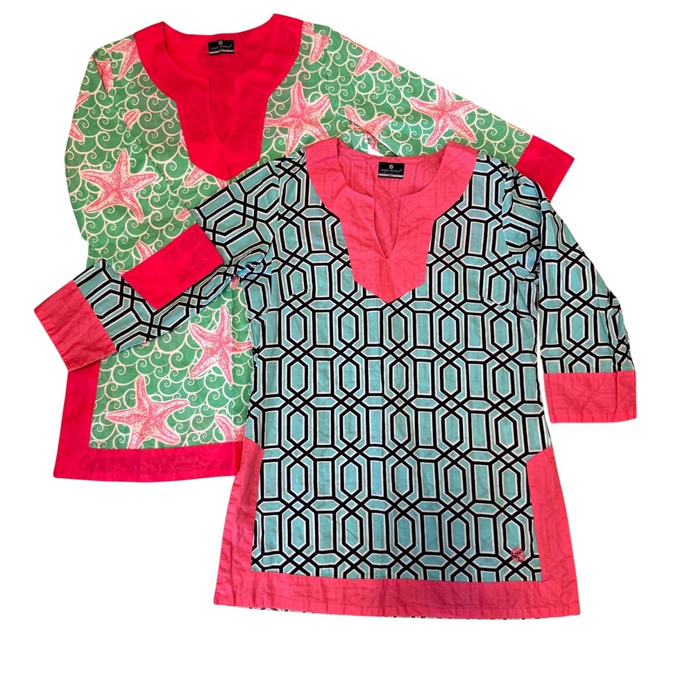 Simply Southern Tunic Tops Bundle Resort Wear Cover Up Pink Green Teal Small 2pk